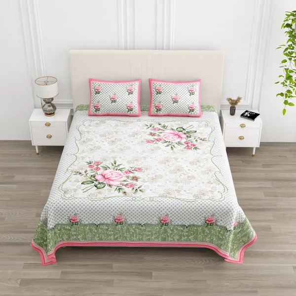 White_Cotton_Rajwada_Phool_Collection_Double_Bedsheet_With_Pillow_Cover_100_X_108_Cm